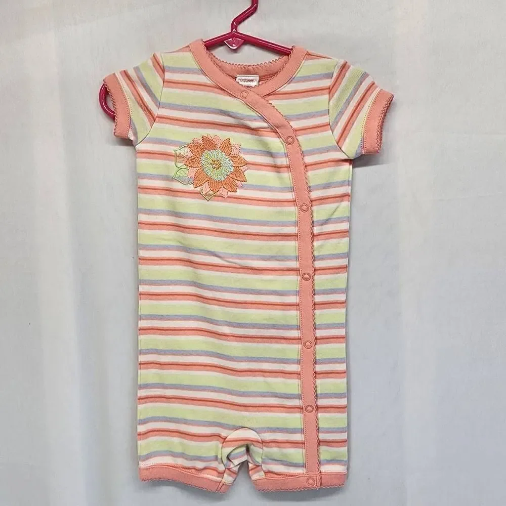 Gymboree Stripe Flower Embroidered Romper Size 18-24 mos NWT